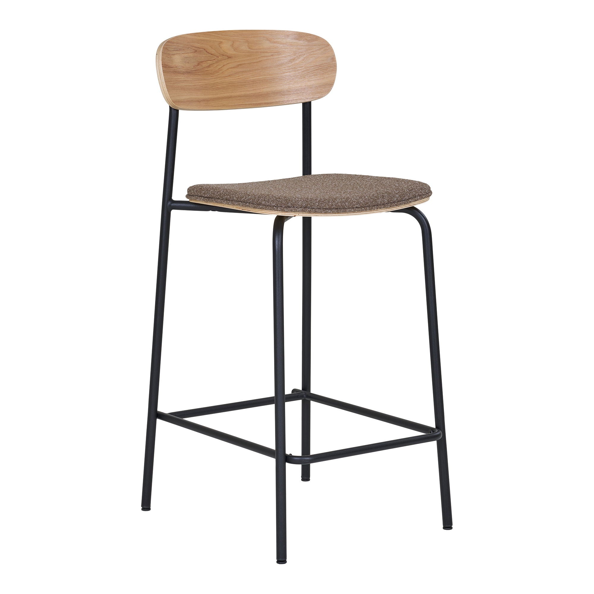 Estepona Counterhocker 2er Set – mit Holzrückenlehne, braunem Sitz und schwarzen Beinen, 42,5×49×95 cm